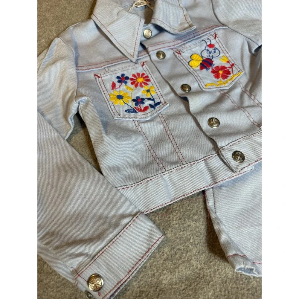 Vintage 70's Montgomery Ward Denim Jacket Set Hippie Flare Embroidered 4T-5T